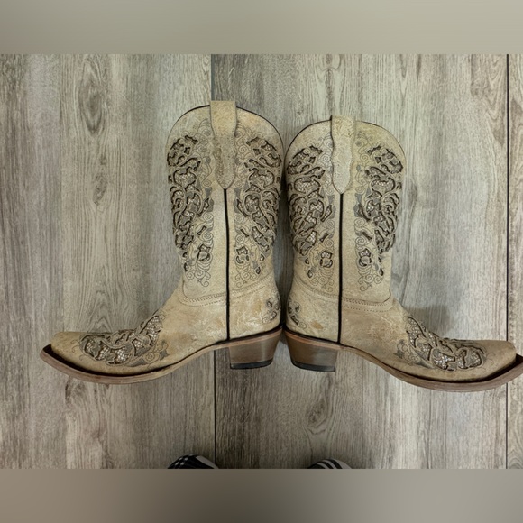 Corral Teen’s white glittered inlay snip toe cowboy boot - Picture 4 of 8